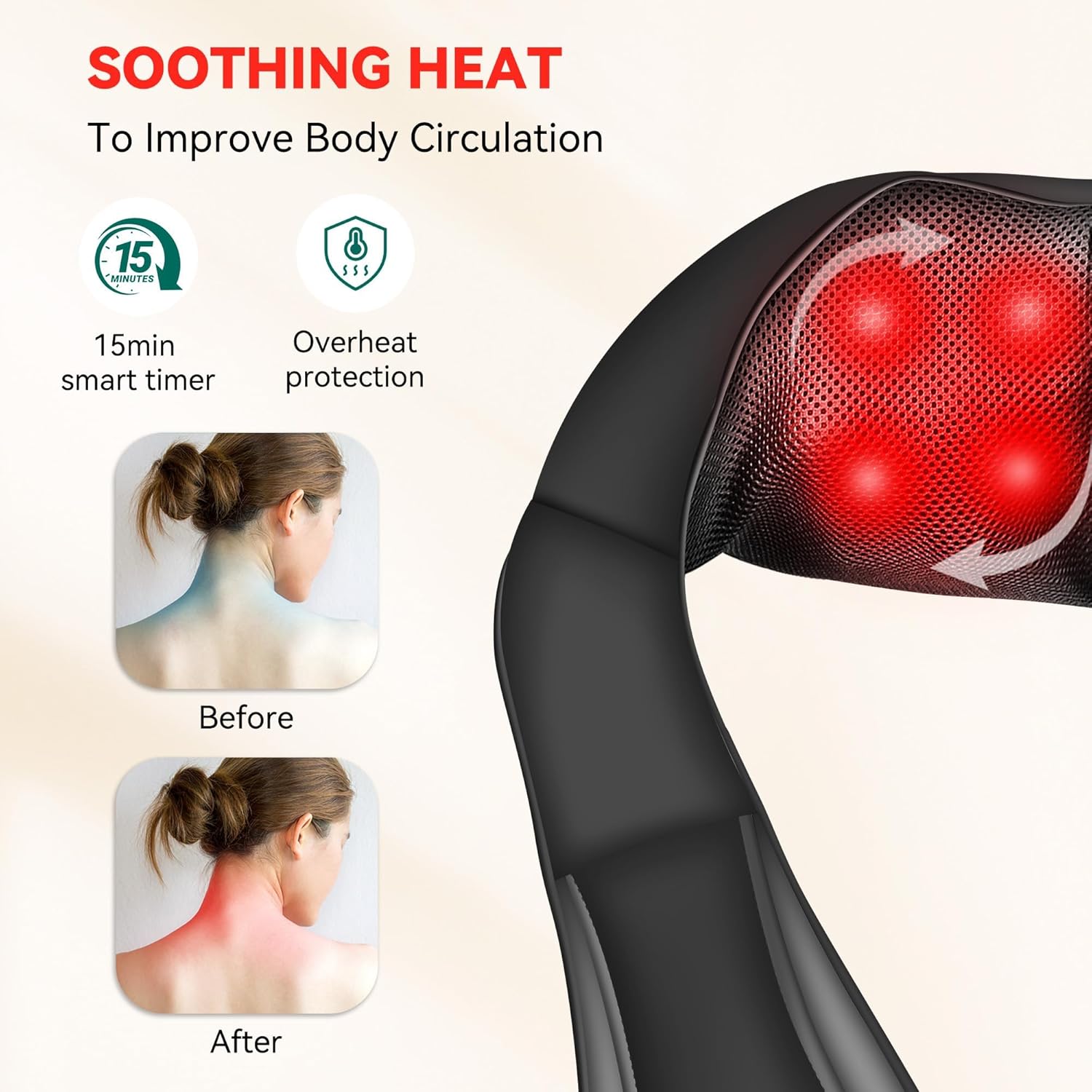 Ultimate Cordless Shiatsu Neck and Shoulder Massager with Soothing Heat - Perfect Portable Electric Massage Pillow for Whole Body Relaxation - Ideal Christmas Gift