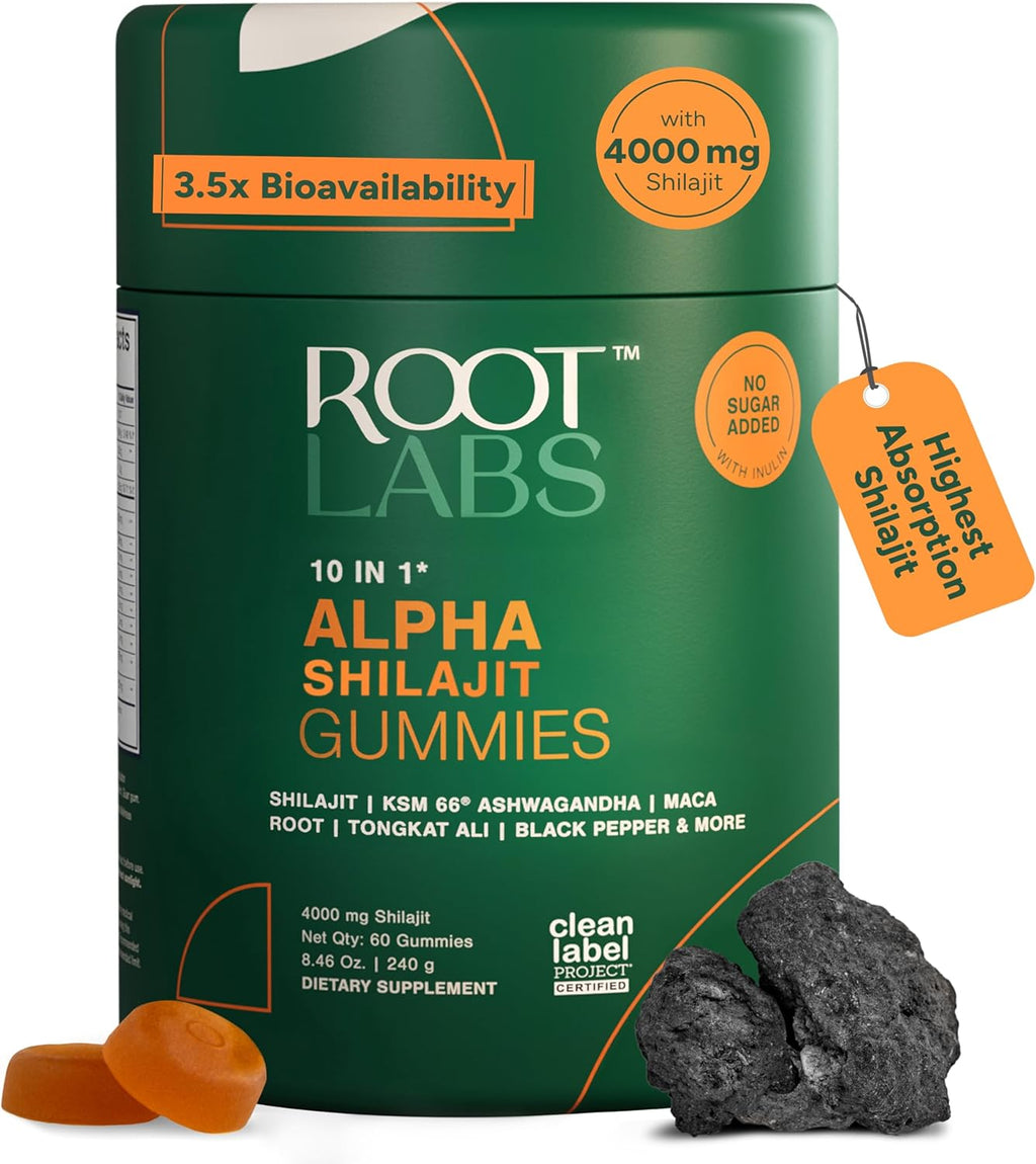 Unlock Your Vitality with 10-In-1 Alpha Shilajit Gummies | 4000 Mg Pure Himalayan Shilajit Blend with Maca, Tongkat Ali, and 75% Fulvic Acid | Sugar-Free Vegan Gummies Packed with 85+ Trace Minerals | 60 Count