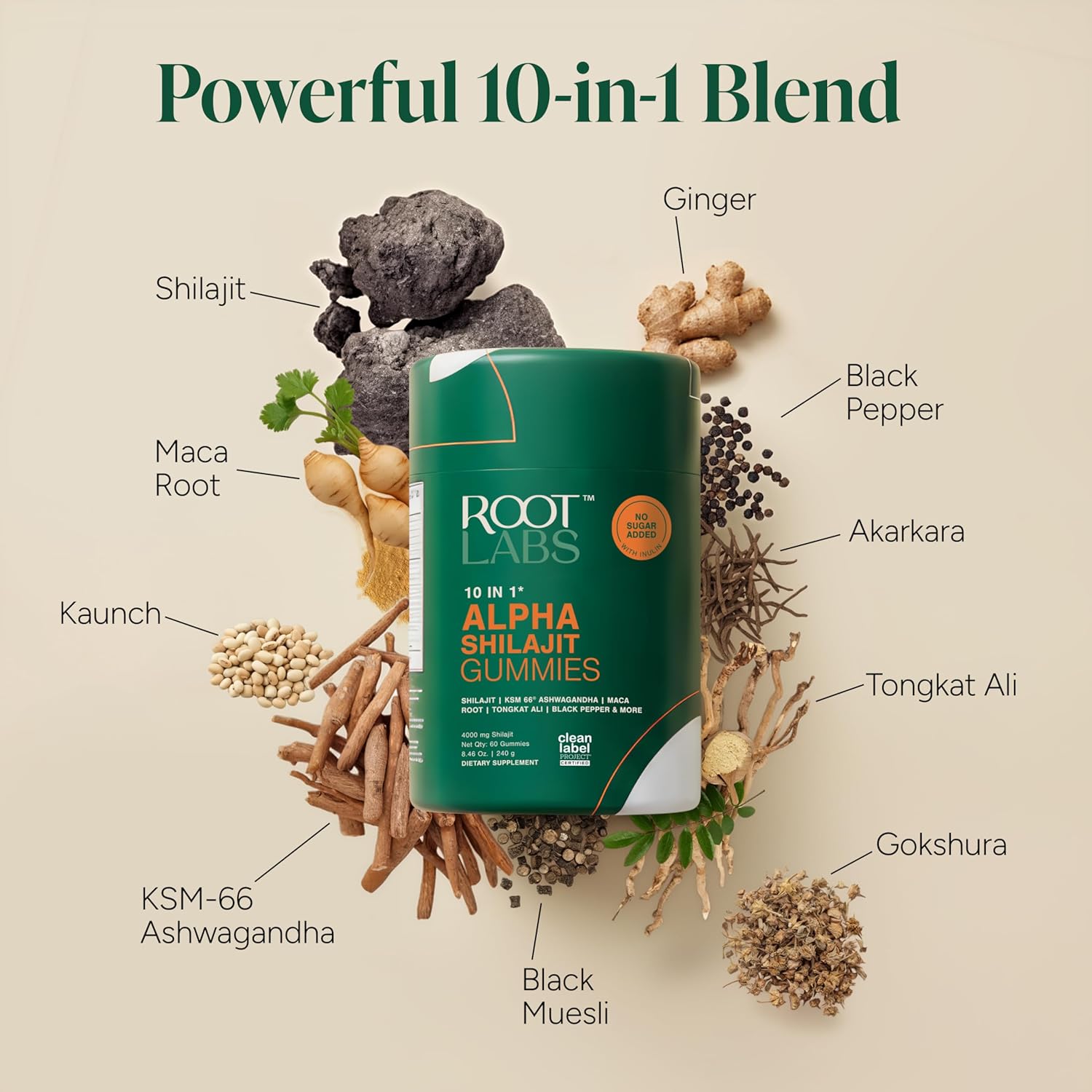 Unlock Your Vitality with 10-In-1 Alpha Shilajit Gummies | 4000 Mg Pure Himalayan Shilajit Blend with Maca, Tongkat Ali, and 75% Fulvic Acid | Sugar-Free Vegan Gummies Packed with 85+ Trace Minerals | 60 Count