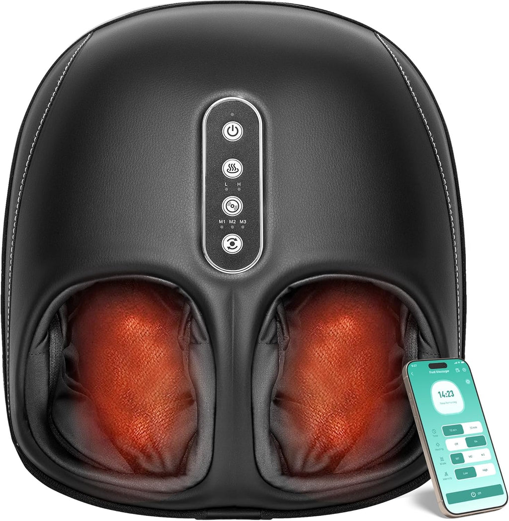 Ultimate Shiatsu Foot Massager with Heat – Relieve Plantar Fasciitis & Neuropathy Pain with Deep Kneading, Air Compression & Smart App Control – Perfect Gift for Anyone!