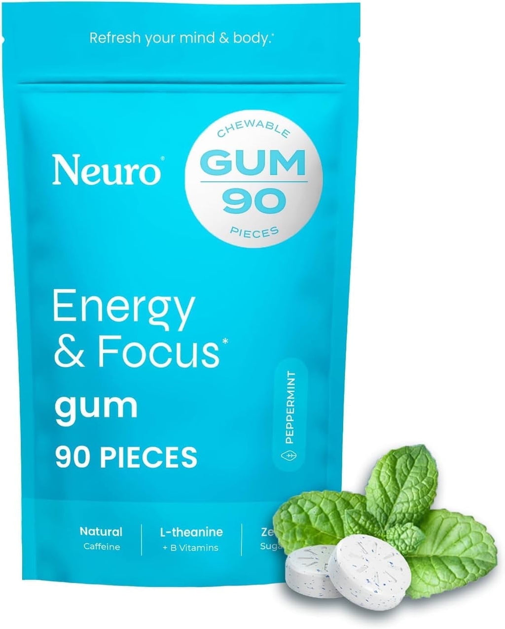 Energize Your Day with Neuro Peppermint Energy & Focus Gum – 90 Count of Caffeine-Infused Clarity!