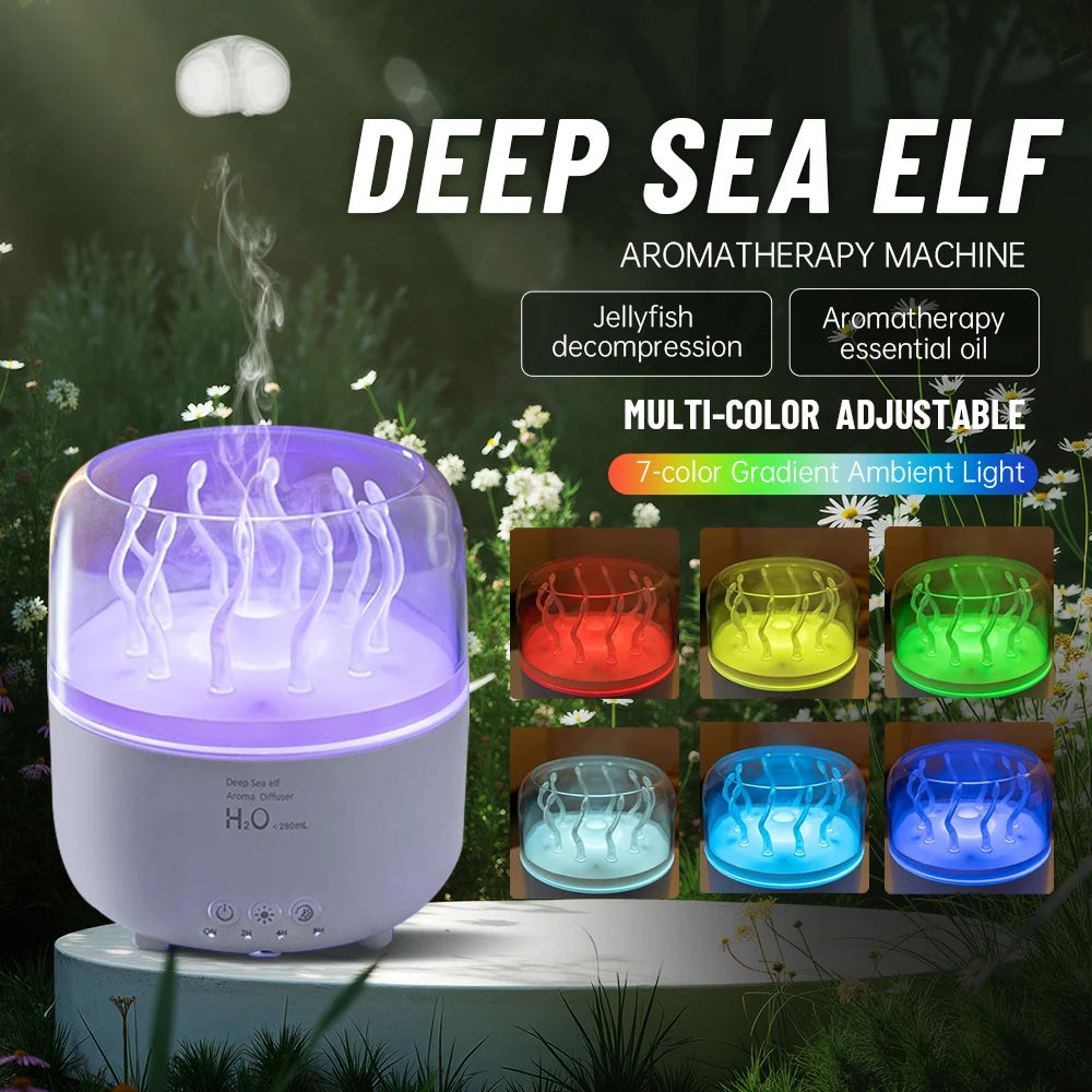 Transform Your Bedroom with the 280ML Rotating Sea Grass Ultrasonic Aromatherapy Diffuser - Experience Serenity and Freshness with Every Breath
