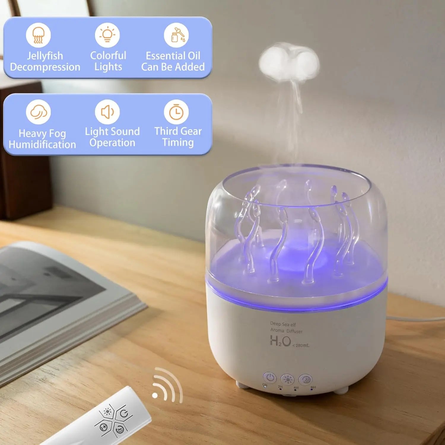 Transform Your Bedroom with the 280ML Rotating Sea Grass Ultrasonic Aromatherapy Diffuser - Experience Serenity and Freshness with Every Breath