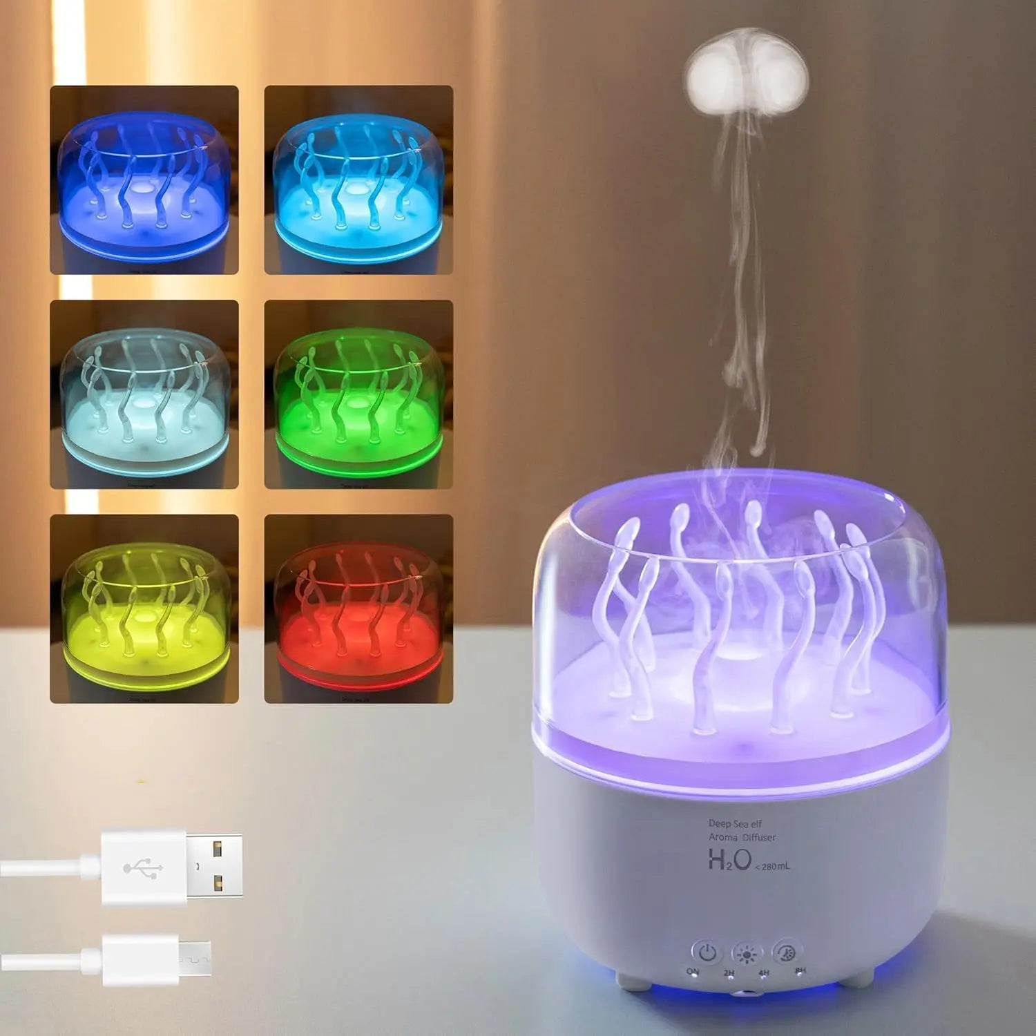 Transform Your Bedroom with the 280ML Rotating Sea Grass Ultrasonic Aromatherapy Diffuser - Experience Serenity and Freshness with Every Breath